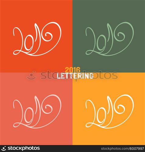 New Year hand-drawn lettering. 2016 Hand-drawn lettering on color squares