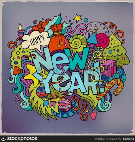 New year hand lettering and doodles elements background. Vector illustration