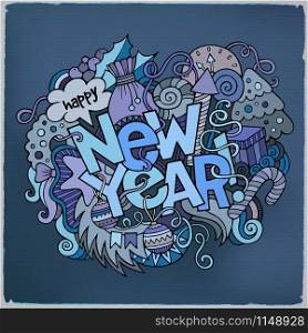 New year hand lettering and doodles elements background. Vector illustration. New year hand lettering and doodles elements background.