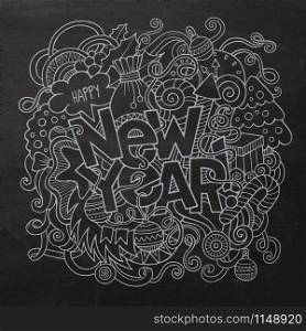 New year hand lettering and doodles elements chalk board background. Vector illustration. New year hand lettering and doodles elements chalk board backgrond