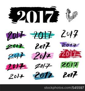 New Year handwritten calligraphy set of numbers 2017. Vector brushpen lettering collection. For holiday and greeting card decoration.. New Year handwritten calligraphy set of numbers 2017. Vector brushpen lettering collection. For holiday and greeting card decoration