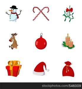 New year holiday icons set. Cartoon illustration of 9 new year holiday vector icons for web. New year holiday icons set, cartoon style