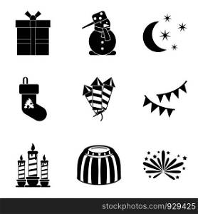 New Year holiday icons set. Simple set of 9 new year holiday vector icons for web isolated on white background. New Year holiday icons set, simple style