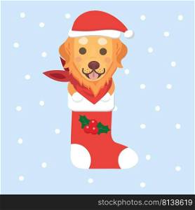 New Year Icon dog. The puppy sits in a Christmas sock. 