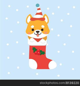 New Year Icon dog. The puppy sits in a Christmas sock. 