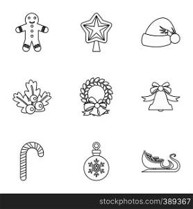 New year icons set. Outline illustration of 9 new year vector icons for web. New year icons set, outline style
