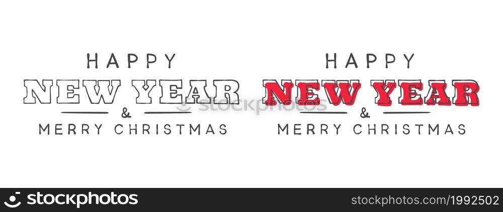 New Year inscriptions. Hand-drawn New Year&rsquo;s Eve inscription. Elements of New Year design. Vector illustration