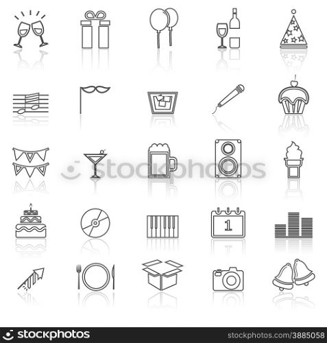 New Year line icons with reflect on white, stock vector