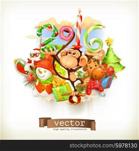 New Year, monkey vector illustration