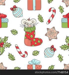 NEW YEAR MOUSE Christmas Seamless Pattern Vector Illustration