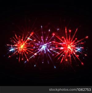 New Year multicolored fireworks with sparks and explosions. Vector element for your creativity. New Year multicolored fireworks with sparks and explosions.