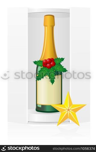 new year packing box with champagne vector illustration isolated on white background