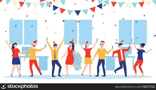 New year party in office. Business team celebrate. Vector illustration in flat style. New year party in office. Business team celebrate.