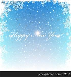 New Year Postcard. Frosty frame. Isolated center area for greeting. Christmas snowfall background. Vector illustration.