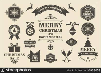 New Year Retro Icons, Elements And Illustration Set. New Year Retro Icons, Elements labels And Illustration Set lettering phrases for Christmas