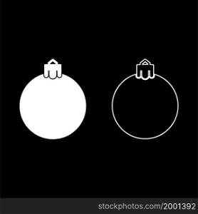 New Year&rsquo;s ball Christmas sphere toy icon white color vector illustration flat style simple image set. New Year&rsquo;s ball Christmas sphere toy icon white color vector illustration flat style image set
