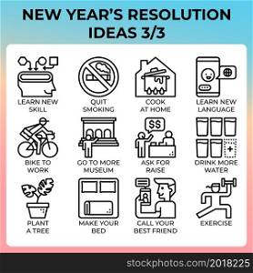 New year&rsquo;s resolution ideas icon set in modern style for ui, ux, web, app, brochure, flyer and presentation design, etc.. New year&rsquo;s resolution ideas icon set