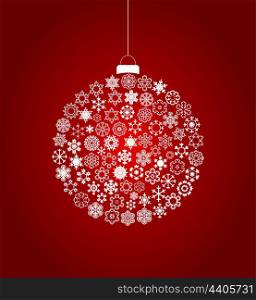 New Year&rsquo;s sphere from snowflakes on a red background. A vector illustration