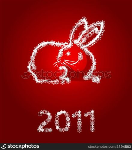 New Year&rsquo;s white rabbit on a red background. A vector illustration