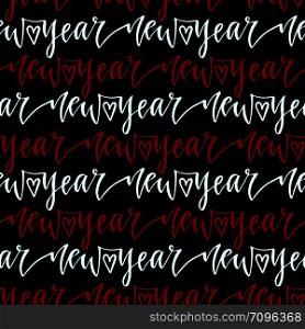 New Year seamless pattern with handwritten text on dark backdrop. Vector illustration for celebration wrapping paper or textile design. New Year seamless pattern with handwritten text on dark backdrop. Vector illustration for celebration wrapping paper or textile design.
