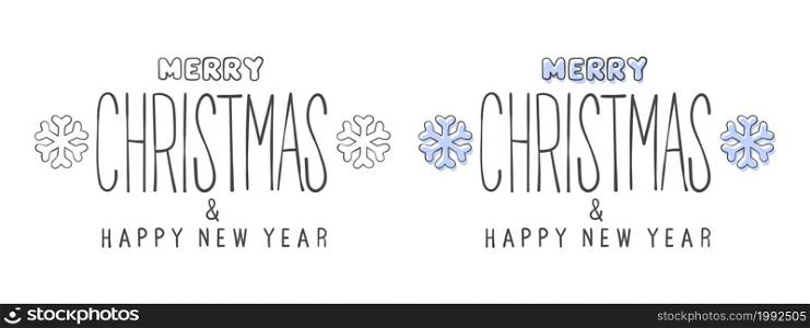 New Year signs. Hand-drawn Merry Christmas & Happy New Year Eve inscription. Elements of New Year design. Vector graphics