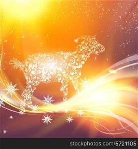 New year simbol of goat over night sky. Vector illustration.