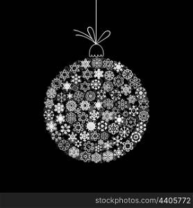 New Year sphere. White New Year sphere on a black background. A vector illustration