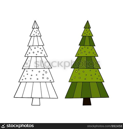 New Year Tree. Vector fir tree illustration. Coloring book page. Sticker print design. Color and contour. New Year Tree. Vector fir tree illustration. Coloring book page. Sticker print design. Color and contour.