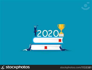 New Year vector concept. Business people with the numbers 2020. Company team are preparing to plan target further