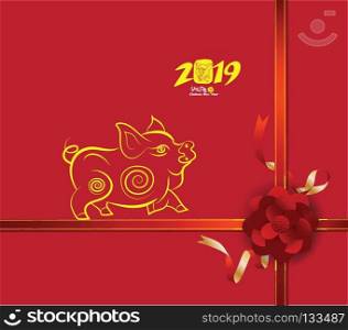 New Years 2019 polygonal line light background. Year of the pig
