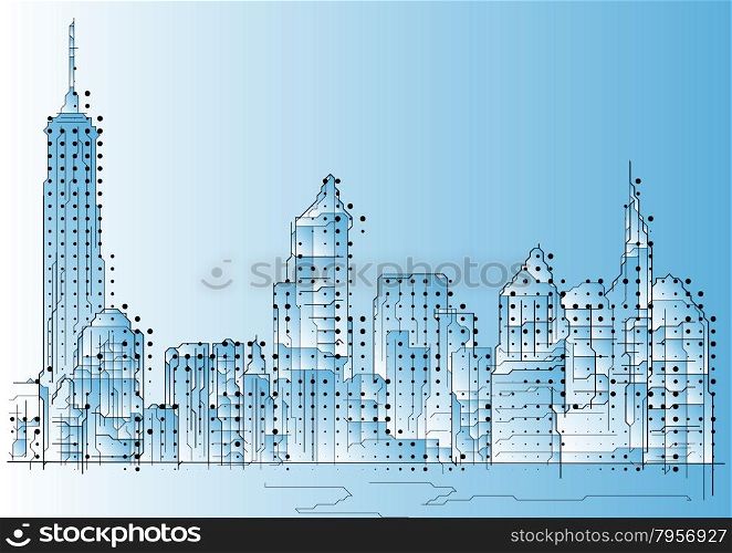 new york. abstract buildings against a blue sky