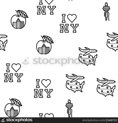New York American City Landmarks Vector Seamless Pattern Thin Line Illustration. New York American City Landmarks Vector Seamless Pattern