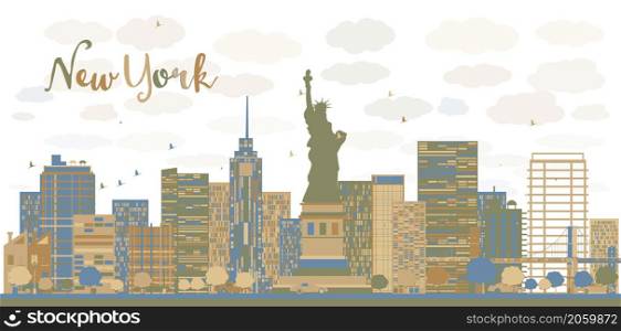 New York city architecture skyline with blue and brown buildings. Vector illustration