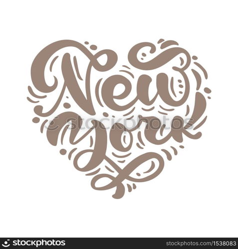 New york city calligraphy text in form of heart. NY logo isolated. NYC label or logotype. Vintage badge in scandinavian style. Great for t-shirts or poster.. New york city calligraphy text in form of heart. NY logo isolated. NYC label or logotype. Vintage badge in scandinavian style. Great for t-shirts or poster