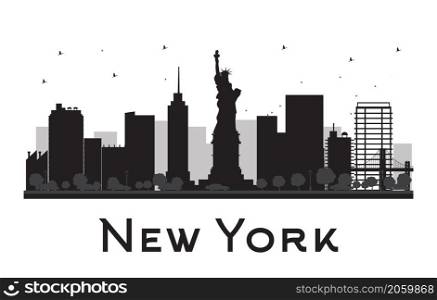 New York City skyline black and white silhouette. Vector illustration. Concept for tourism presentation, banner, placard or web site. Business travel concept. Cityscape with famous landmarks