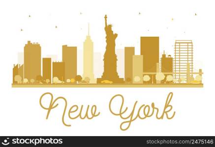 New York City skyline golden silhouette. Vector illustration. Simple flat concept for tourism presentation, banner, placard or web site. New York isolated on white background