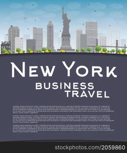 New York city skyline with blue sky, clouds and copy space. Business travel concept. Vector illustration