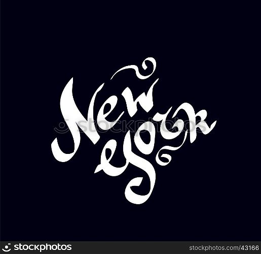 New York hand drawn bright text on dark background. NY City lettering. Calligraphy vector illustration of New York city words for label, t-shirt, print, badge.