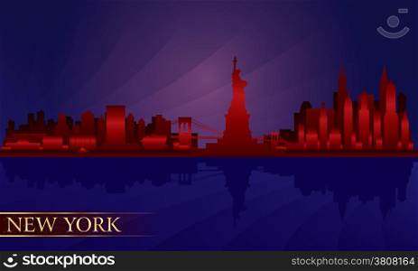 New York night city skyline detailed silhouette. Vector illustration