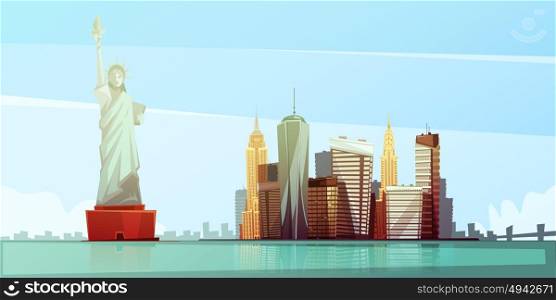 New York Skyline Design Concept. New york skyline design concept with statue of liberty empire state building chrysler building freedom tower flat vector illustration