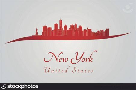 New York skyline in red and gray background in editable vector file