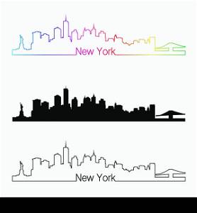 New York skyline linear style with rainbow in editable vector file