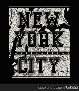 New York tee print with city streets. T-shirt design, graphics, stamp, label, typography.. New York tee print with city streets. T-shirt design, graphics,