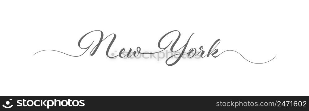 New York. The name of the city is written in a calligraphic handwriting in one line