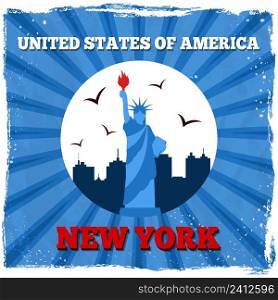 New York USA retro poster statue of liberty skyline vector illustration
