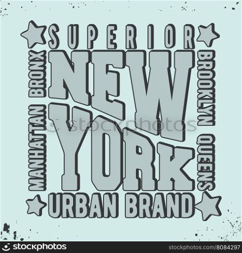 New York vintage stamp. T-shirt print design. Printing and badge applique label t-shirts, jeans, casual wear. Vector illustration.