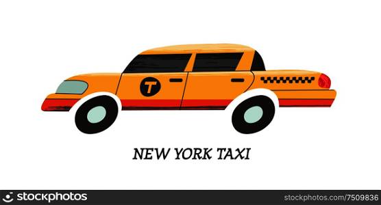 New York yellow cab. Vector illustration on white background in cartoon style.. New York yellow cab. Vector illustration.