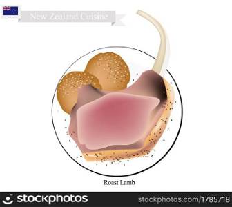 New Zealand Cuisine, Illustration of Traditional Roasted Lamb Rack with Herb. A Popular Dish of New Zealand. 