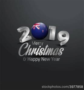 New Zealand Flag 2019 Merry Christmas Typography. New Year Abstract Celebration background