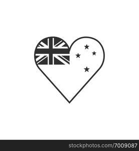 New Zealand flag icon in a heart shape in black outline flat design. Independence day or National day holiday concept.